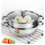 Steamer Pot Stainless Steel 2 Tier - 28cm Steamer Pot w/Glass Lid Food Veg Cooker Pot Cooking Pan Steaming Pot Dim Sum Cookware Steamer For Kitcken Cooking Tool
