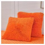 LIFEREVO 2 Pack Fluffy Faux Fur Pillow Shams,18 x 18 Inches Throw Pillow Covers,Luxury Decorative Furry Pillowcases Cushion Cover for Christmas,Zipper Closure,No Pillow Insert,Orange