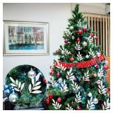 Sggvecsy 40 Pieces Artificial Glitter Leaf White Glittered Spray Picks 13 Fake Floral Leaf Branches Xmas Decoration for Christmas Tree DIY Wreath Crafts Gift Home Garden Decoration(White,40 Pieces)