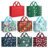 GOMANCHE 8 Pcs Christmas Gift Bags, Christmas Tote Bags with Handles, Reusable Non-Woven Shopping Bags for Xmas Gifts Wrapping Holiday Party Supplies, 12.8x9.8x6.7