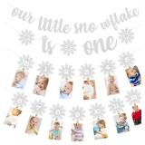 Christmas Winter Snowflake 1st Birthday Photo Banner Snowflake Photo Banner for Newborn to 12 Months Milestone Photograph Bunting Garland for Xmas Holiday Baby Girl 1st Birthday Party Supplies