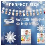 Christmas Winter Snowflake 1st Birthday Photo Banner Snowflake Photo Banner for Newborn to 12 Months Milestone Photograph Bunting Garland for Xmas Holiday Baby Girl 1st Birthday Party Supplies