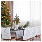 Peryiter 4 Pcs Christmas Chair Covers White Santa Claus Hat Slipcover Soft Plush Faux Fur Wool Christmas Tree Chair Back Covers Dining Room Slipcovers for Xmas Holiday Kitchen Party Home Decor