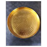 MyGift 11 Inch Deluxe Hammered Brass Round Decorative Tray - Aluminum Plated Serving Display Platter, Centerpieces and Vanity Tray - Handcrafted in India