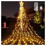 WBao 344 LED Christmas Lights Outdoor Decorations with 12 Star Topper, 11.9ft Waterfall Christmas Lights, Remote Control 8 Modes, Timer, UL Listed Waterproof for Tree Roof Porch Decor, Warm White