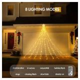 WBao 344 LED Christmas Lights Outdoor Decorations with 12 Star Topper, 11.9ft Waterfall Christmas Lights, Remote Control 8 Modes, Timer, UL Listed Waterproof for Tree Roof Porch Decor, Warm White