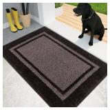 PURRUGS Dirt Trapping Door Mat 24 x 36, Non-Slip Machine Washable Entryway Rug, Entrance Mat, Indoor Front Door Mat, Super Absorbent Entry Rug for Muddy Shoes & Paws, Grayish Brown & Coffee