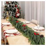 Christmas Garland of Artificial Norfolk Pine 6FT Christmas Decorations Indoor of Real Touch Winter Cedar Garland with Pinecones Red Berries Green Garland for Table Mantle Wall Outdoor