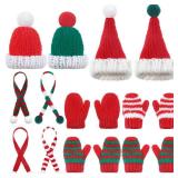 Hiboom 12 Pcs Christmas Mini Knit Doll Hats and Scarves Decor Mini Santa Hat Tiny Gloves Set Christmas Doll Clothes for Winter Small Clothing Accessories DIY Craft Xmas Costume Gift(Vibrant)