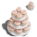 BLISSUR Cupcake Stand Tower, 2 Pack, White, 3 Tiered, Cup Cake Stand Cardboard Dessert Holder for Parties (White)