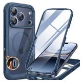 Miracase Magnetic for iPhone 17 Pro Case 6.3 [Compatible with MagSafe] Full-Body Phone Case with Built-in Glass Screen Protector & Camera Control,Drop Proof iPhone 17 Pro Cover, Dark Blue