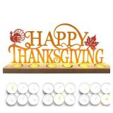 Metal Happy Thanksgiving Sign, Tiered Tray Decor with 18 Pcs Tealights, Orange Fall Decorations Tea Lights Candles Holders for Home, Office, Shelf, Mantel, Indoor, Table, Autumn Decoration