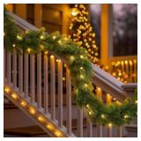 6ft Pre-Lit Christmas Garland, Artificial Lighted Norfolk Pine Garland with Multi-Color Lights, Battery Operated Garland for Mantle Stairs Table Fireplace Xmas Decoration Outdoor & Indoor