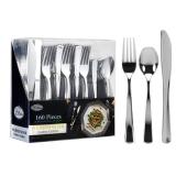 Plastic Cutlery Silverware Extra Heavyweight Disposable Flatware, Full Size Cutlery Combo, Polished Silver, 80 Forks, 40 Spoons, 40 Knifes, Value Pack 160 Count