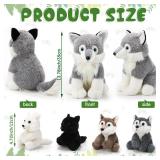 Honoson 5 Pcs Wolf Plush Toy Set 14 Inch Mommy Wolf Stuffed Animal with 4 Babies Soft Plushie for Boys Girls Birthday Gifts(Lovely)