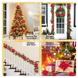 Geefuun 28PCS Christmas Tree Decorations: Poinsettias Artificial Flowers Ornaments Xmas Red Glitter Flower with Clips,3 Sizes Not Included Stems