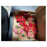 Geefuun 28PCS Christmas Tree Decorations: Poinsettias Artificial Flowers Ornaments Xmas Red Glitter Flower with Clips,3 Sizes Not Included Stems