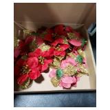 Geefuun 28PCS Christmas Tree Decorations: Poinsettias Artificial Flowers Ornaments Xmas Red Glitter Flower with Clips,3 Sizes Not Included Stems