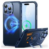 Cutelfon O3 Mag-Stand Designed for iPhone 14 Pro Max Case with 360° Spin Stand, [Compatible with MagSafe][Super Skin Feeling] Translucent Matte Magnetic Slim Phone Case 6.7 inch, Matte Blue