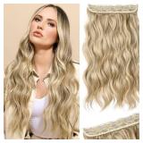 REECHO Clip in Hair Extensions, 20 One Piece Hair Extension Clip in Wefts Long Thick Beach Wavy Natural Soft Synthetic Hairpieces for Women, Dark Ash Blonde
