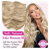 REECHO Clip in Hair Extensions, 20 One Piece Hair Extension Clip in Wefts Long Thick Beach Wavy Natural Soft Synthetic Hairpieces for Women, Dark Ash Blonde