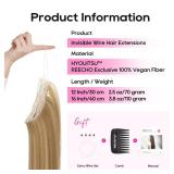 REECHO 16" Invisible Wire Hair Extensions with Thinner Softer Lace Weft Adjustable Size Removable Secure Clips in Short Straight Secret Hairpiece for Women - Golden Blonde with Highlights