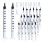 20 Pack 1ml Syringe with Cap for Liquid, 1cc Plastic Small Syringes with Cover, Non-Sterile, No Needle