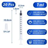 20 Pack 1ml Syringe with Cap for Liquid, 1cc Plastic Small Syringes with Cover, Non-Sterile, No Needle
