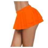 Afibi Women Sexy Pleated Mini Skirt Solid Ruffle Lingerie Skirts (Medium, Orange)
