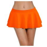 Afibi Women Sexy Pleated Mini Skirt Solid Ruffle Lingerie Skirts (Medium, Orange)
