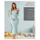 QUNISY 2 Piece Maternity Dress Cardigan Set, Strapless Bodycon Maxi Tube Dresses Long for Baby Shower Photoshoot Formal, Light Blue S