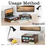 TEAMIX Monitor Riser - 2 Pack, Rustic Brown Wood Adjustable Stand for 2 Monitors/Laptop/PC