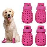 Dog Shoes for Hot Pavement Non-Slip Waterproof Dog Shoes for Medium Dogs Large Size Dogs Easy ON & Off Adjustable Easy-Clean for Beach Outdoor (Rose Pink, Size L: (2.95x2.2-2.55)(L*W))