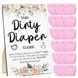 Roowest 51 Pcs Dirty Diaper Baby Shower Games Funny Wooden Sign with 50 Pcs Mini Diapers Cute Felt for Gender Reveal Party Baby Shower(Pink Flower)