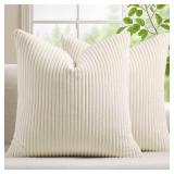Mecatny Corduroy Decorative Christmas Throw Pillow Covers 18x18 Set of 2 for Sofa Living Room, Soft Neutral Boho Couch Pillow Covers for Home Decor, Cream White