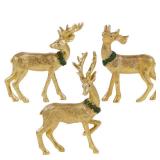 Lulu Home Christmas Tabletop Decorations, 3 Packs Resin Golden Reindeer Figurines with Green Wreath, Xmas Holiday Winter Centerpieces Ornaments for Fireplace Mantel Shelf Home Decor (One Antler Broke)