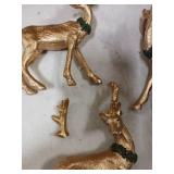 Lulu Home Christmas Tabletop Decorations, 3 Packs Resin Golden Reindeer Figurines with Green Wreath, Xmas Holiday Winter Centerpieces Ornaments for Fireplace Mantel Shelf Home Decor (One Antler Broke)