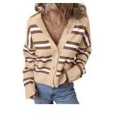 Striped Knit Cardigan Sweater-L
