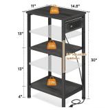 Asgolion Tall End Table with Charging Station, 3 Tier Narrow Beside Table with Adjustable Shelf, Tall Gray Side Table Nightstand for Bedroom, Living Room Coffe Table, Office, Charcoal Grey Tested Powe