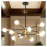 Phaosio Sputnik Chandelier 10-Light, Mid Century Modern Height Adjustable Ceiling Light Fixture for Dining Room, Kitchen Island, Living Room,Bedroom-Black and Gold