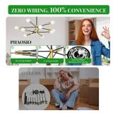 Phaosio Sputnik Chandelier 10-Light, Mid Century Modern Height Adjustable Ceiling Light Fixture for Dining Room, Kitchen Island, Living Room,Bedroom-Black and Gold