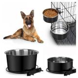 Attachable Dog Bowls for Crates, ShineMe 40oz & 60oz Dog Kennel Food and Water Bowl, 7.1 x 3.7 & 6.3 x 2.6 Dogs Crate Bowls Hanging No Spill for Large or Medium Dogs, Set of 2 Black