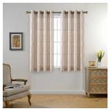 MIUCO Moroccan Embroidery Semi Sheer Curtains Faux Linen Grommet Window Curtains for Bedroom 52 x 63 Inch 2 Panels, Linen