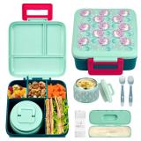 JXXM Bento Lunch Box for Kids with 8oz Soup Thermo,Leak-Proof Lunch Containers with 5 Compartment,Thermo Food Jar Food Containers for School (Blue-Unicorn)