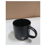 COLLECTIVE HOME - Black Monogram Ceramic Mugs, 15 oz Golden Initial Coffee Cups, Elegant Alphabet Tea Mugs, Personalized Halloween Mug with Gift Box, Perfect for Office and Home Decor (v)