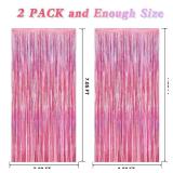 2 Pack Glitter Pink Backdrop, 3.28 FT x 7.05 FT Birthday Party Decorations, Laser Pink Fringe Curtains Foil Streamer Tinsel, Pink Curtains Photo Backdrop Happy Birthday Backdrop