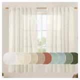 LAMIT Semi Sheer Linen Window Curtains 63 Inch Length, Light Filtering Neutral Curtain Panels Farmhouse Back Tab and Rod Pocket Drapes for Bedroom, Cream Ivory, 2 Panels, 52 x 63 Inch