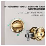 ZZBUY Pocket Door Lock with Key, Round Recessed Pocket Door Latch with Hidden Pull Ring, 2-3/8" Backset (1 Pack Gold)