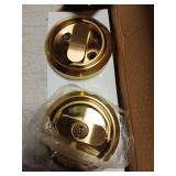 ZZBUY Pocket Door Lock with Key, Round Recessed Pocket Door Latch with Hidden Pull Ring, 2-3/8" Backset (1 Pack Gold)