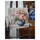 10 and a half inch by 10 1/2 in Vintage Style Floral Wall Art on Distressed Wood